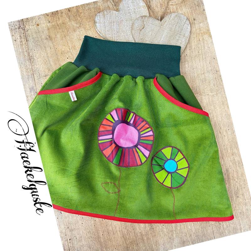 Xs - Xxl 34 52 Wunschgröße Cord-Rock A-Form Grün Rock Damen Mit Blumen Taschen von Haekelguste