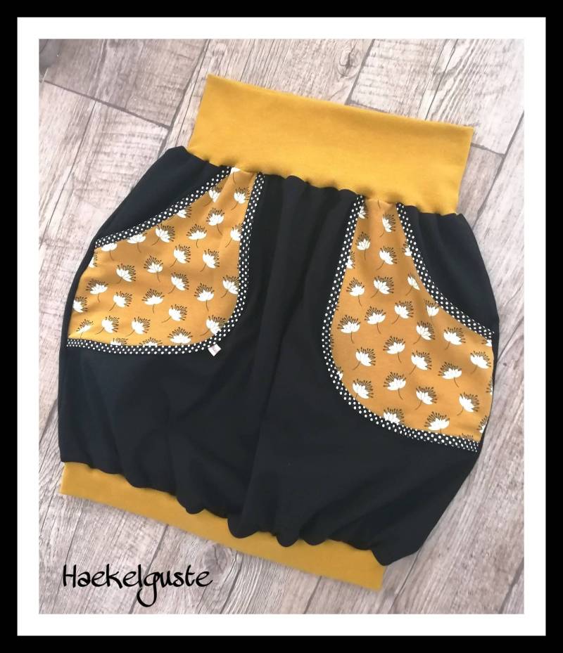 Xs - Xxl " Blüte Ballonrock Damen Rock Schwarz Senfgelb Mit Taschen Blüten von Haekelguste