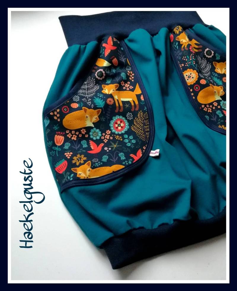 Xs - Xxl Damen + Mädchen Ballonrock "Fuchs" Jersey Couple Outfits Petrol Rock Mit Taschen Waldtiere Bunter Erzieherin von Haekelguste