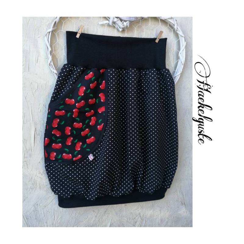 Xs - Xxl " Kirsche Ballonrockschwarzer Punkte Rock Damen Frau Mit Taschen Haekelguste von Haekelguste