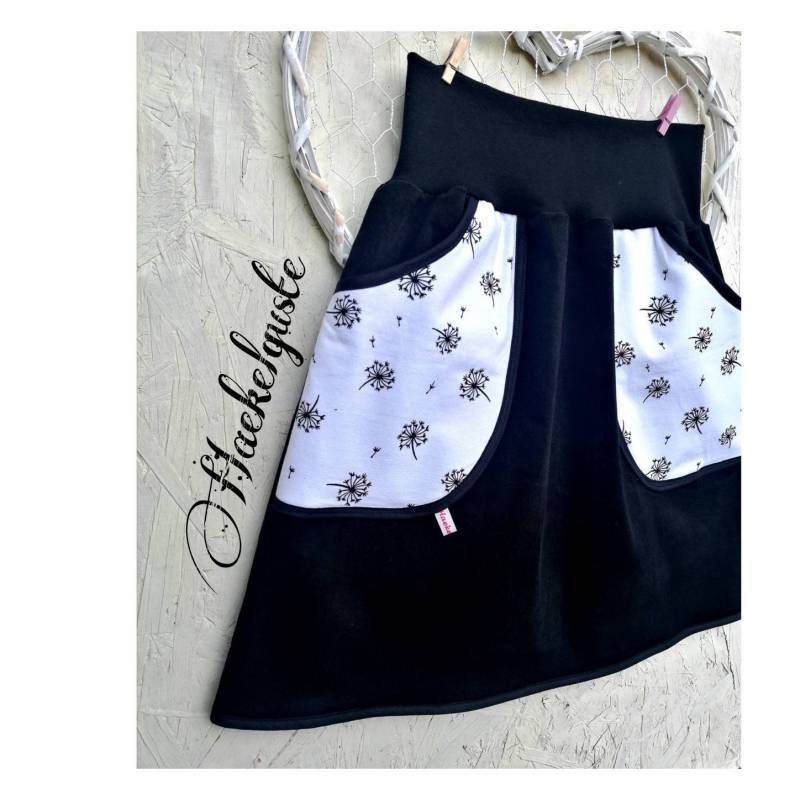 Xs - Xxl " Pusteblume Cord Rock A-Form Damen Schwarz Mit Taschen Weiß Hüftrock von Haekelguste