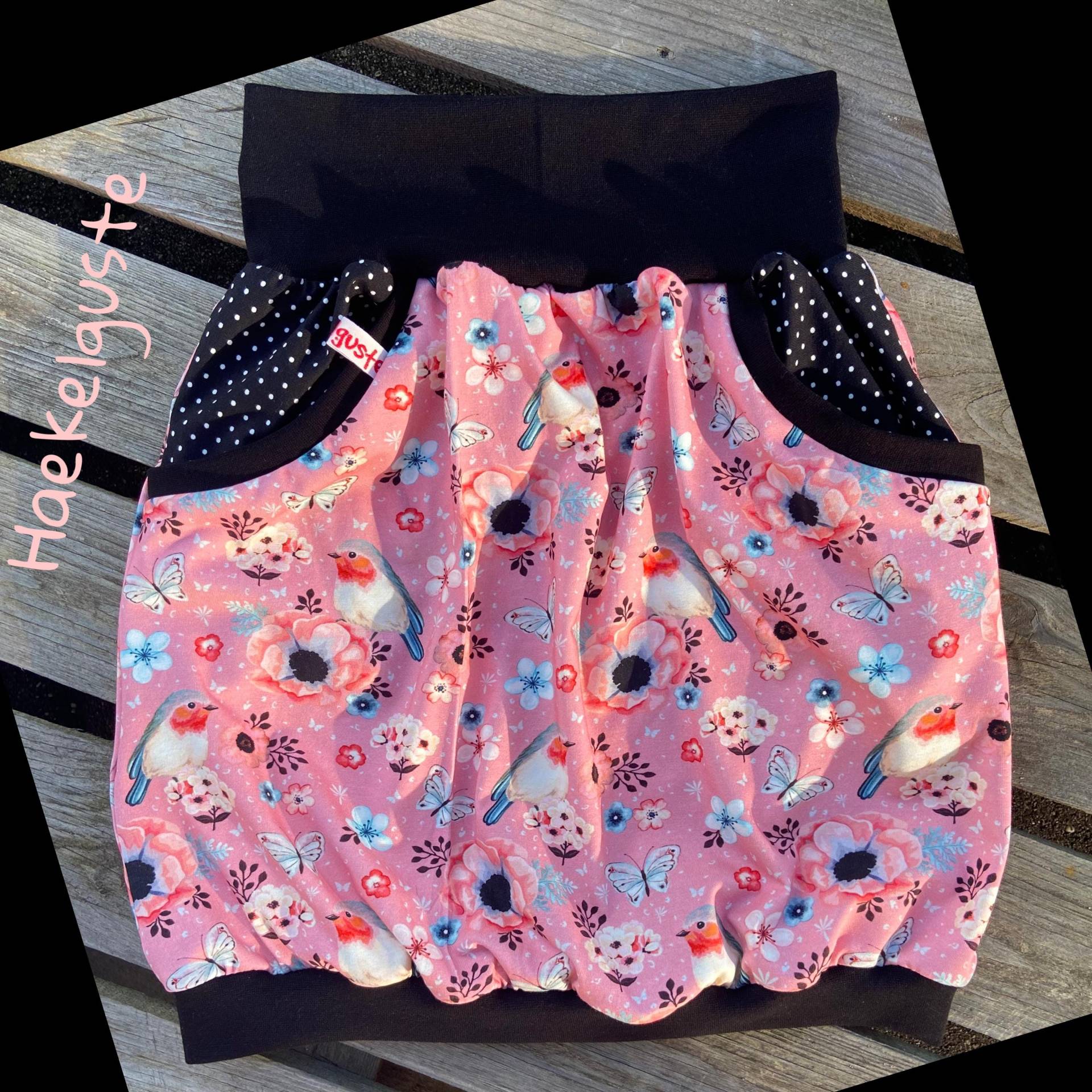 Xs - Xxl " Rotkehlchen" Ballonrock Liebling Damen Rock Rosa Vogel Pumprock Mit Taschen von Haekelguste