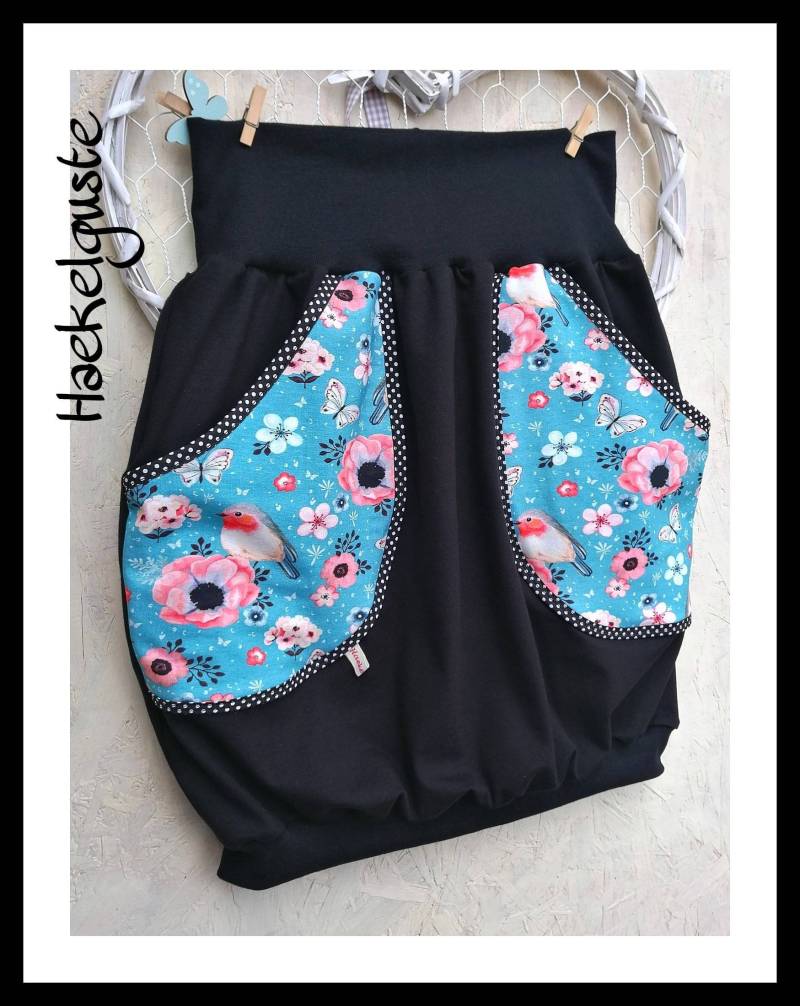 Xs - Xxl " Rotkehlchen Ballonrock Liebling Schwarzer Rock Damen Vogel Türkis von Haekelguste