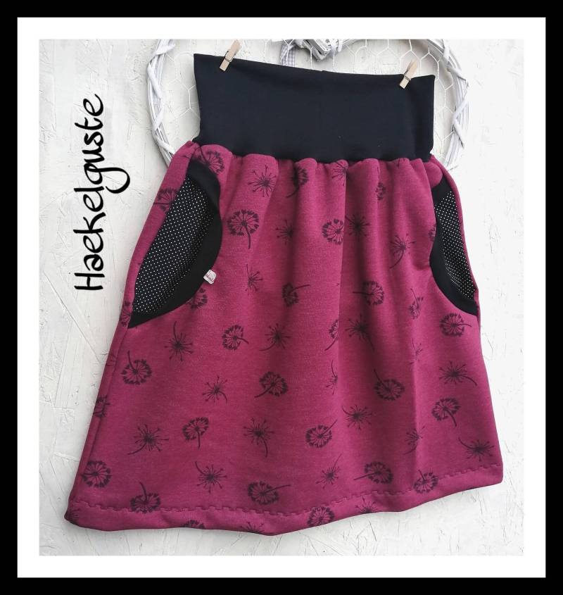 Xs - Xxl Sweat Rock "Pusteblume" Jersey Damen Beere Weinrot Mit Seitlichen Taschen von Haekelguste