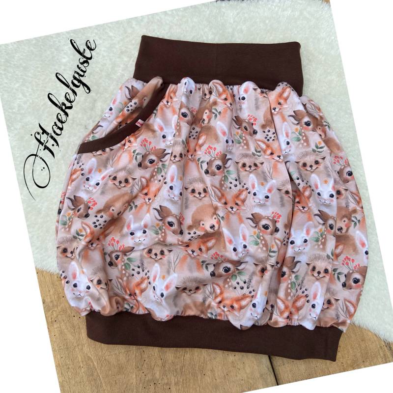 Xs - Xxl " Tiergesichter Ballonrock Damen Rock Reh Waschbär Fuchs Tiere Waldtiere Beige Braun Jersey von Haekelguste