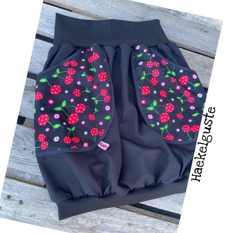 Xs - Xxl Wunschgröße Ballonrock "Kirsche" Schwarzer Rock Mit Taschen Cherry Rockabilly von Haekelguste