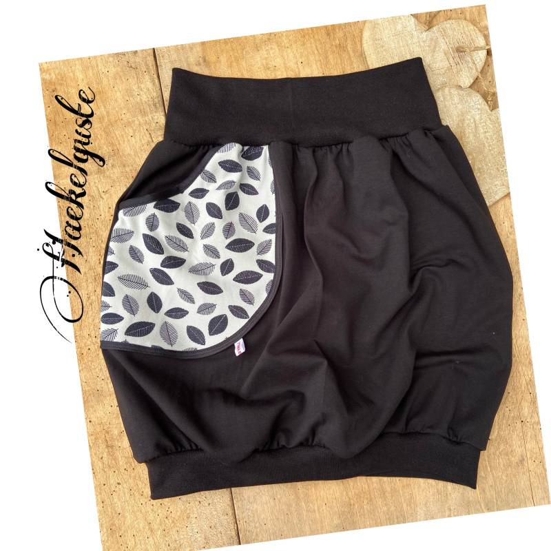 Xs - Xxl Wunschgröße Ballonrock Schwarz Damen Rock Mit Taschen Blätter von Haekelguste
