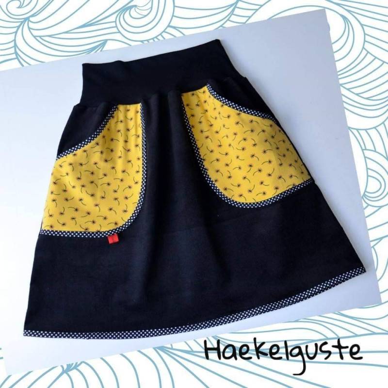 Xs - Xxl Wunschgröße Cord-Rock A-Form Schwarzer Rock Damen Taschen Pusteblume Gelb von Haekelguste