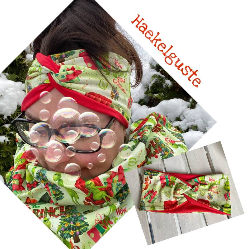 stirnband " Grinch Mütze O. Loop Damen Longbeanie Weihnachten Advent von Haekelguste