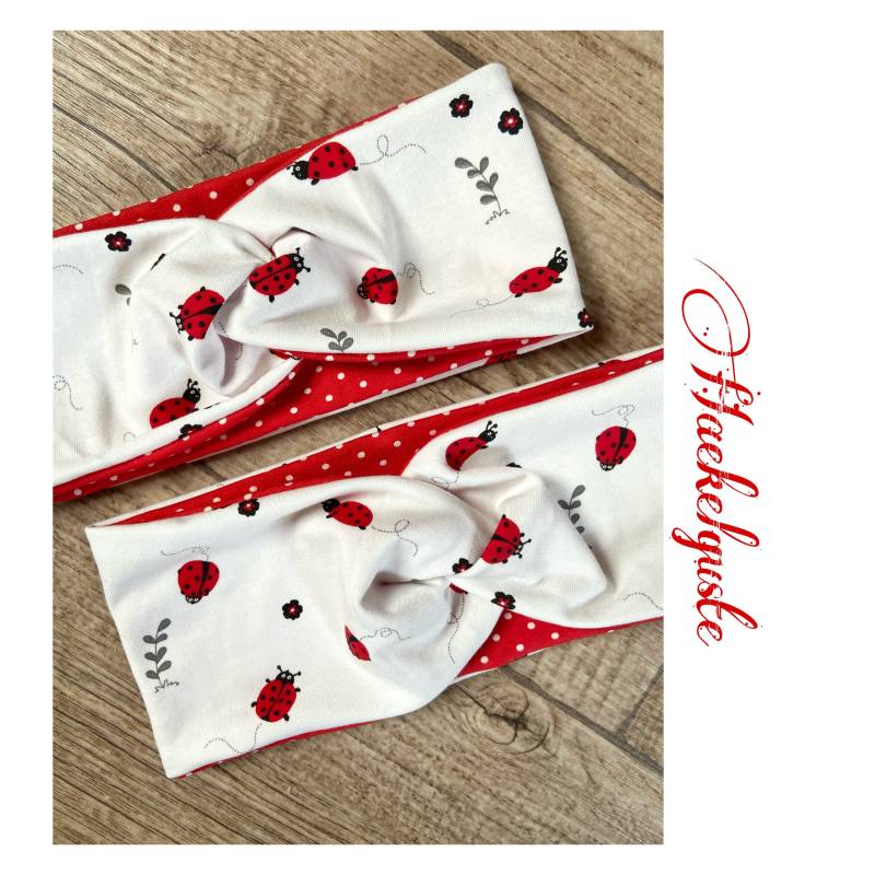 stirnband " Käferchen Haarband Gedreht Knotenhaarband Twist Turban Damen Mädchen Weiß Rot Punkte Käfer von Haekelguste
