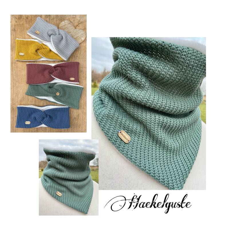 strick Fleece Schlupf - Loop Schal Damen Tuch Grün Blau Rosa Gelb Grau Gefüttert Gestrickt von Haekelguste