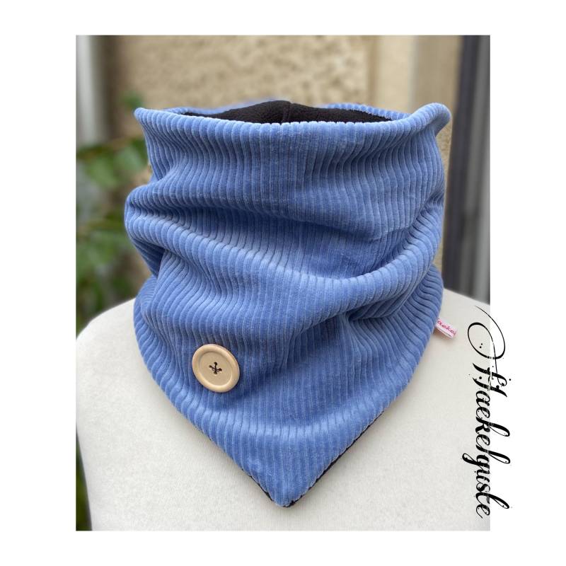xxl Bio Cordnicky " Knöpfchen Schlupfloop Damen Loop Jeansblau Schlupfloop Fleece Herbst Winter Tuch von Haekelguste