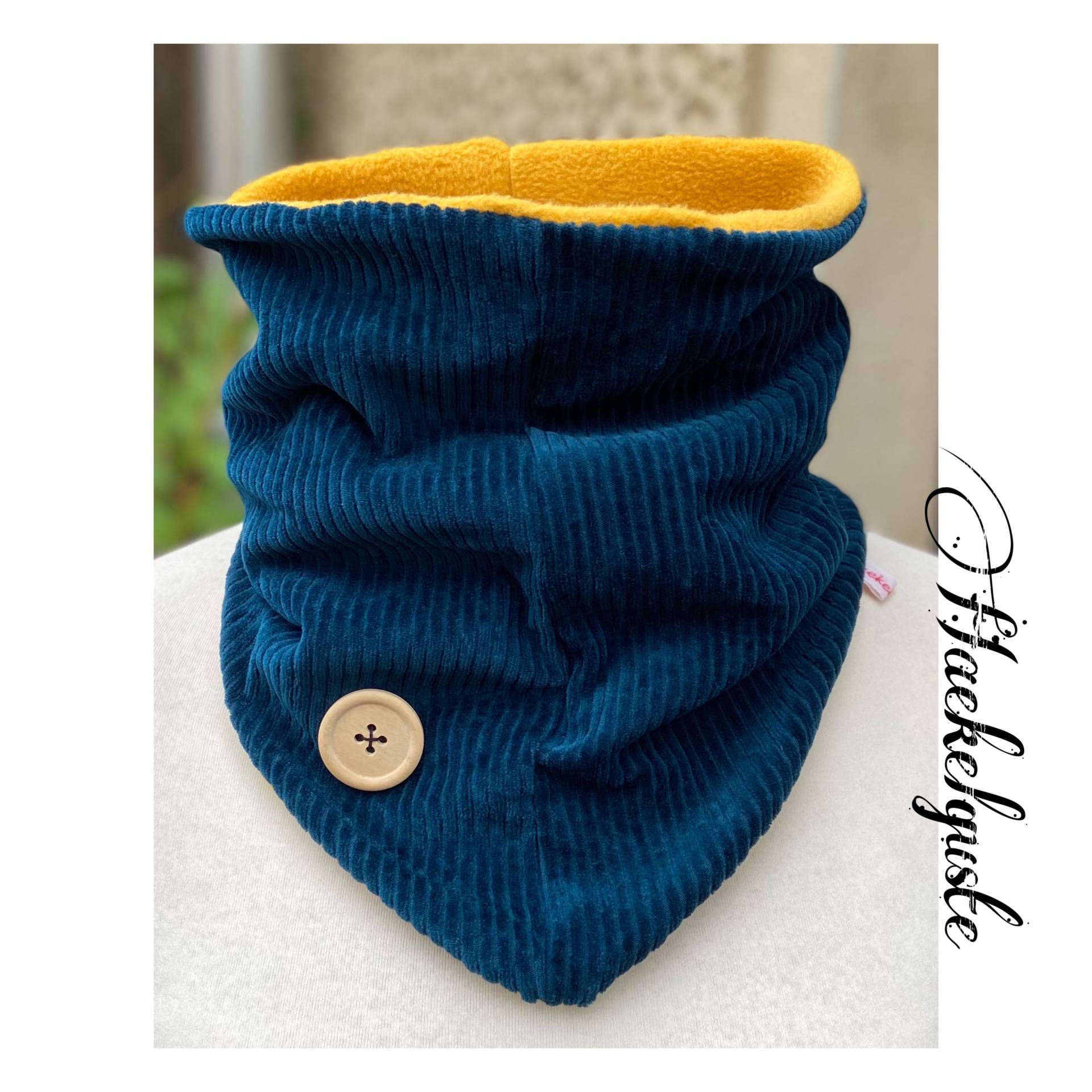 xxl Bio Cordnicky " Knöpfchen Schlupfloop Damen Loop Petrol Ocker Dreieckstuch Geschenk Freundin von Haekelguste