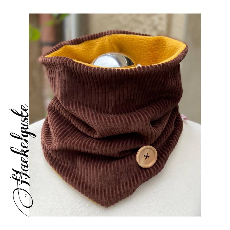 xxl Bio Cordnicky " Knöpfchen Schlupfloop Damen Schal Braun Senfgelb Okker Warm Gefüttert von Haekelguste