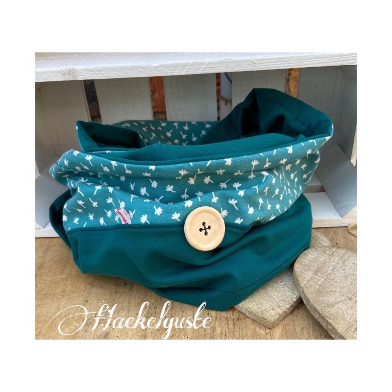 xxl Bio Loop Wünschdirwas Schal, Damen Loop, Tuch Türkis, Blumen, Blüten, Pusteblumen Mini von Haekelguste