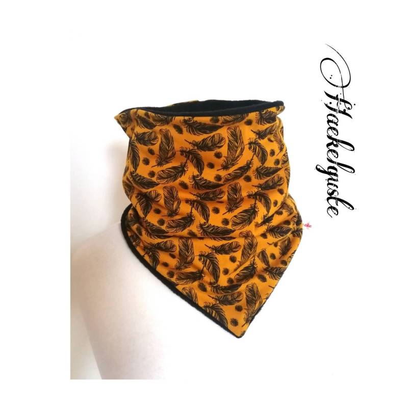 xxl " Feder "Fleece Schlupf - Loop Schal Senfgelb Curry Damen Tuch Geschenk Freundin Mama Oma von Haekelguste