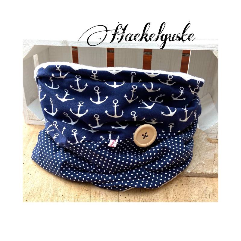 xxl Fleece Loop " Anker" Schal Dunkelblau Geschenk Frau Freundin Warmer Unikat Besonderes Herzmensch von Haekelguste