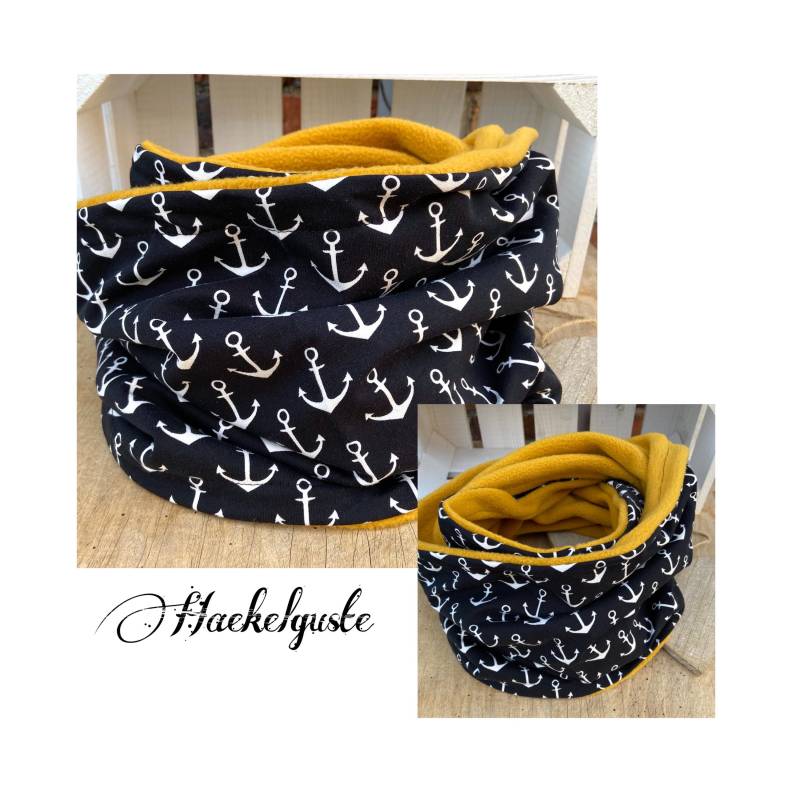 xxl Fleece Loop Anker Schal Schwarzer Gefüttert Senfgelb Tuch Damen Geschenk Geburtstag Lieblingsmensch von Haekelguste
