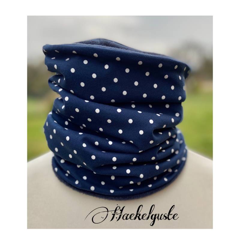 xxl Fleece Pünktchen Schlupf - Loop Schal Dunkelblau Damen Teenager Teen Punkte Tuch Geschenk von Haekelguste