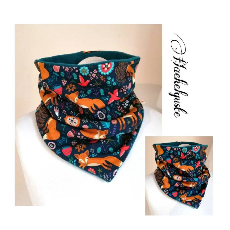 xxl Fleece Schlupf - Loop Schal Damen Tuch Fuchs Waldtiere Petrol Warm Winter Geschenk Freundin Frau Mama Teenager von Haekelguste