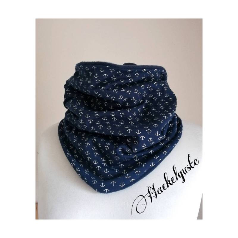 xxl Fleece Schlupf - Loop Schal Dunkelblau Anker Unisex Damen Männer Tuch Geschenk von Haekelguste