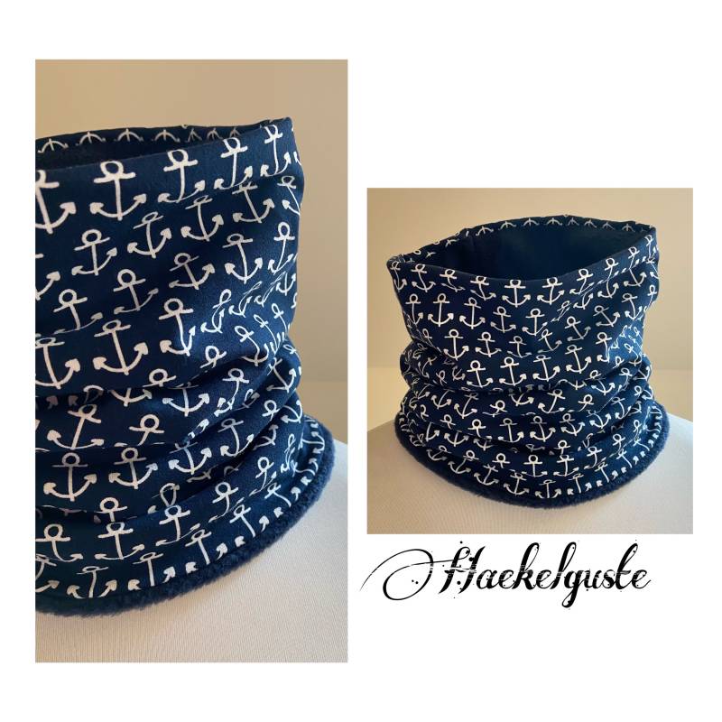 xxl Fleece Schlupf - Loop Schal Dunkelblau Unisex Mann Frau Damen Tuch Anker Gefüttert Warmer Schlupfschal von Haekelguste