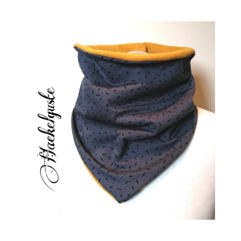 xxl Fleece Schlupf - Loop Schal Dunkelgrau Senfgelb Damen Tuch Geschenk Halssocke von Haekelguste