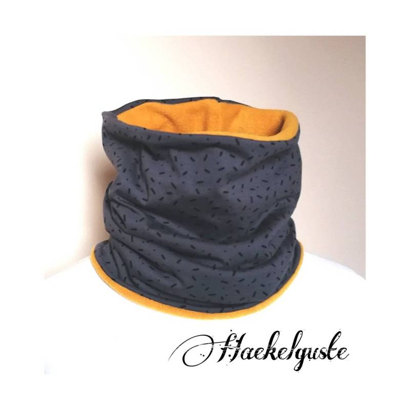 xxl Fleece Schlupf - Loop Schal Unisex Tuch Damen Männer Schwarz Grau Senfgelb von Haekelguste