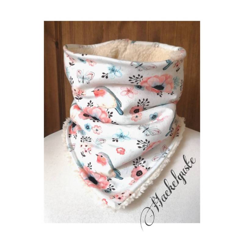 xxl Fleece Schlupf - Loop Schal Vogel Creme Beige Tuch Damen Teenager Mädchen Teen Geschenk Warm Gefüttert Halssocke Schlupfloop Geschenk von Haekelguste