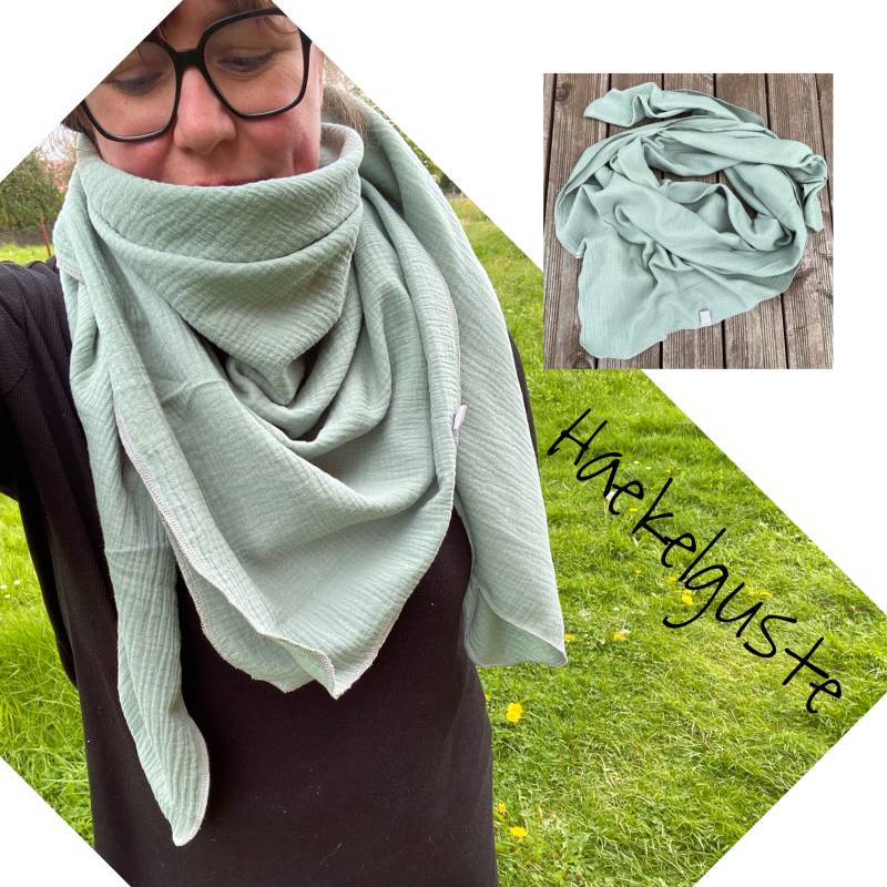 xxl Musselin Großes Dreieckstuch Minze Mint Grün Damen Schal Geschenk Eukalyptus Freundin Herzmensch Lieblingsmensch Pastell Baumwolle von Haekelguste