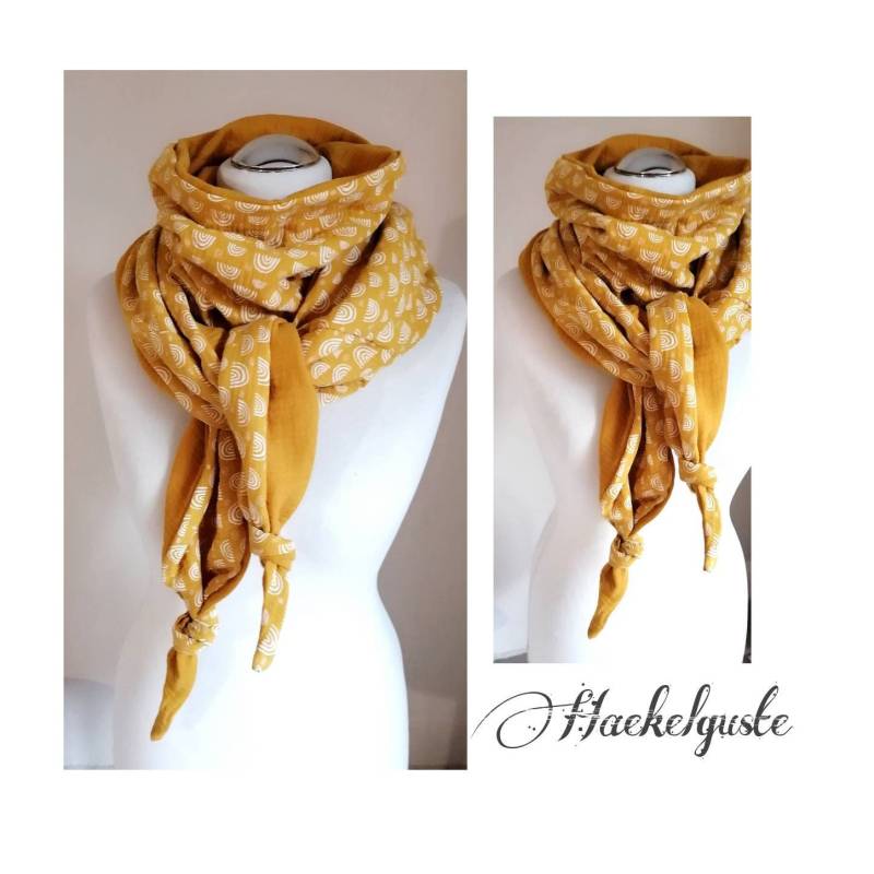 xxl Musselin " Regenbogen Wende - Dreieckstuch Ocker Senfgelb Tuch Schal Damen Frau von Haekelguste