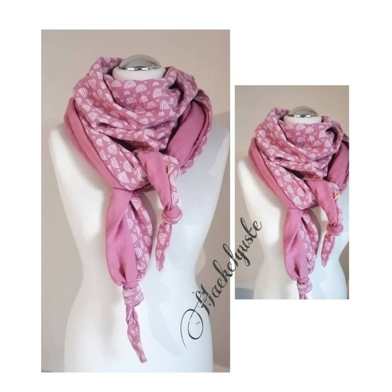 xxl Musselin " Regenbogen Wende - Dreieckstuch Rosa Damen Tuch von Haekelguste