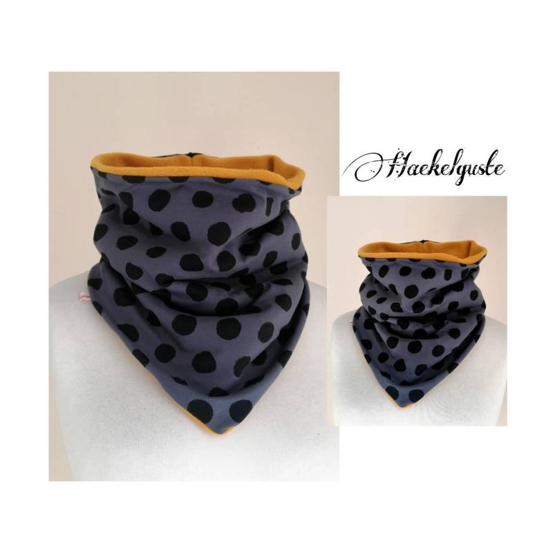 xxl " Punkte "Fleece Schlupf - Loop Schal Grau Schwarz Damen Tuch Gefüttert Geschenk Frau Mama von Haekelguste