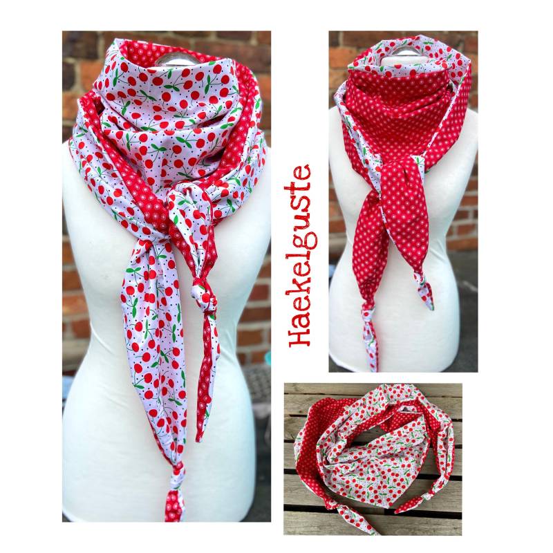 xxl Wende - Dreieckstuch Damen Tuch Rot Weiß Kirsche Punkte Cherry Rockabilly Großes Wickelschal Wickeltuch von Haekelguste