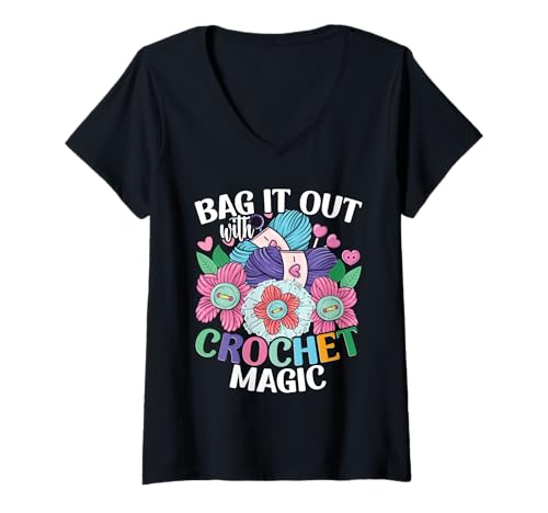 Damen Häkeln Stricken Bag it up with Crochet Magic T-Shirt mit V-Ausschnitt Damen Häkeln Stricken Bag it up with Crochet Magic T-Shirt mit V-Ausschnitt von Häkeln Häkeln