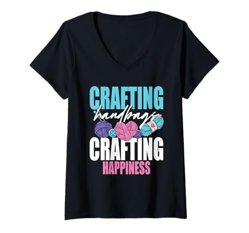 Damen Häkeln Stricken Crafting Handbags Crafting Happiness T-Shirt mit V-Ausschnitt Damen Häkeln Stricken Crafting Handbags Crafting Happiness T-Shirt mit V-Ausschnitt von Häkeln Häkeln
