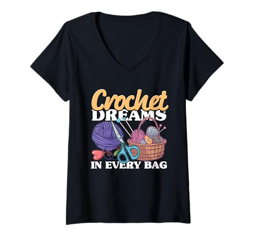 Damen Häkeln Stricken Crochet Dreams in Every Bag T-Shirt mit V-Ausschnitt Damen Häkeln Stricken Crochet Dreams in Every Bag T-Shirt mit V-Ausschnitt von Häkeln Häkeln