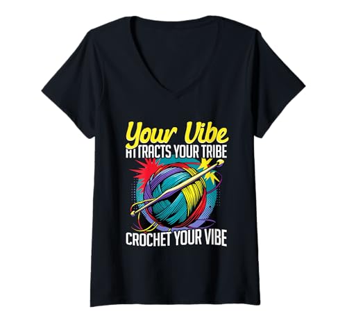 Damen Häkeln Stricken Crochet Your Vibe T-Shirt mit V-Ausschnitt Damen Häkeln Stricken Crochet Your Vibe T-Shirt mit V-Ausschnitt von Häkeln Häkeln