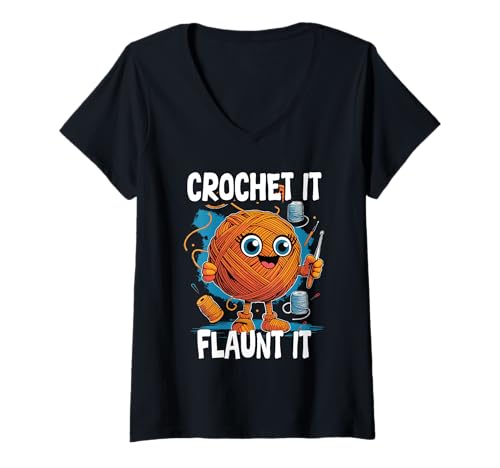 Damen Häkeln Stricken Crochet it Flaunt it T-Shirt mit V-Ausschnitt Damen Häkeln Stricken Crochet it Flaunt it T-Shirt mit V-Ausschnitt von Häkeln Häkeln