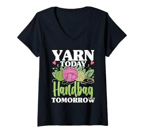 Damen Häkeln Stricken Yarn Today Handbag Tomorrow T-Shirt mit V-Ausschnitt Damen Häkeln Stricken Yarn Today Handbag Tomorrow T-Shirt mit V-Ausschnitt von Häkeln Häkeln