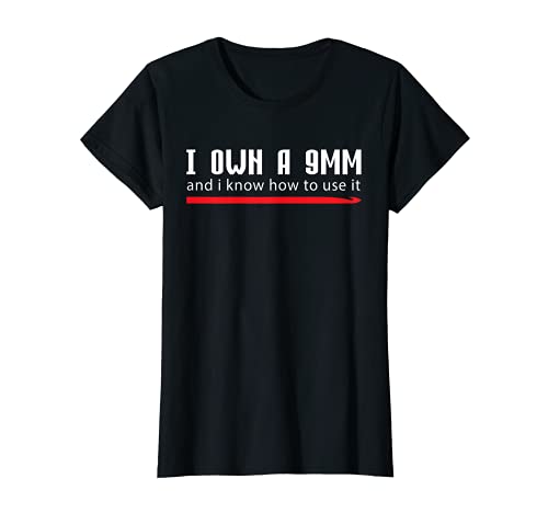 Damen I Own A 9mm And I Know How To Use It T-Shirt Damen I Own A 9mm And I Know How To Use It T-Shirt von Häkelnadel Funny Stricken und Garn