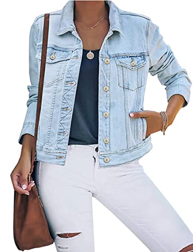 Haellun Damen Azteken-Shacket Distressed Revers Langarm Button Down Jeans Jacke Mantel, 03light Blue, Medium Haellun Damen Azteken-Shacket Distressed Revers Langarm Button Down Jeans Jacke Mantel, 03light Blue, Medium von Haellun