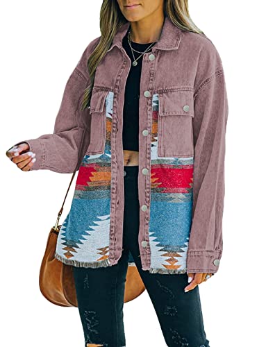 Haellun Damen Aztekenjacke Distressed Lapel Langarm Button Down Jeans Jacke Mantel, Ziegelrot, S Haellun Damen Aztekenjacke Distressed Lapel Langarm Button Down Jeans Jacke Mantel, Ziegelrot, S von Haellun