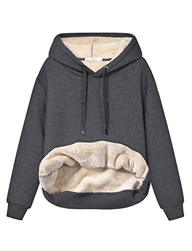 Haellun Damen Lässiger Winter Warm Fleece Sherpa Gefüttert Pullover Kapuzenpullover, grau dunkel, XL von Haellun