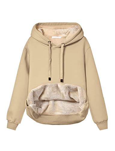 Haellun Damen Lässiger Winter Warm Fleece Sherpa Gefüttert Pullover Kapuzenpullover, khaki, L von Haellun