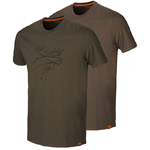 Härkila Graphic T-Shirt 2er-Set - Shirt für Jäger in zwei verschiedenen Farben mit Elch Aufdruck - Jagdshirt für Herren im 2er-Pack in Braun Grün und Orange, Größe:3XL, Farbe:Braun von Härkila