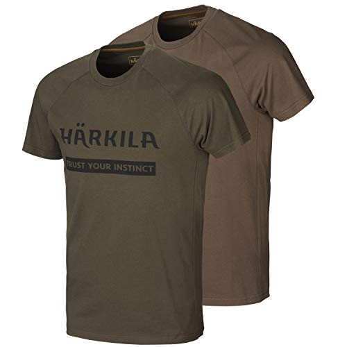 Härkila Logo T-Shirt 2er-Set - Shirt für Jäger in zwei verschiedenen Farben mit Logo Aufdruck - Jagdshirt für Herren im 2er-Pack in Braun Grün und Orange, Größe:3XL, Farbe:Braun von Härkila