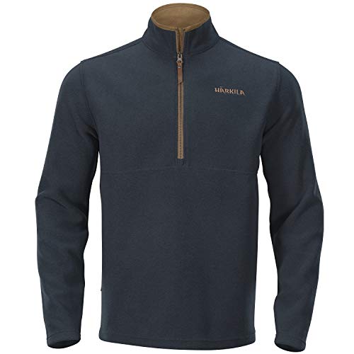 Härkila Sandhem Fleecepullover - Jagdpullover Herren mit edlen Lederdetails - Gefütterter Pullover für Jäger in Grün oder Blau mit Reißverschluss und Karofutter, Farbe:Blau, Größe:XXL von Härkila