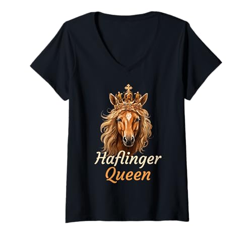 Damen Haflinger Queen - Pferde Mädchen Outfit Reiterin Reiterhof T-Shirt mit V-Ausschnitt Damen Haflinger Queen - Pferde Mädchen Outfit Reiterin Reiterhof T-Shirt mit V-Ausschnitt von Haflinger Pferde Mädchen Geschenke Reiterin Design