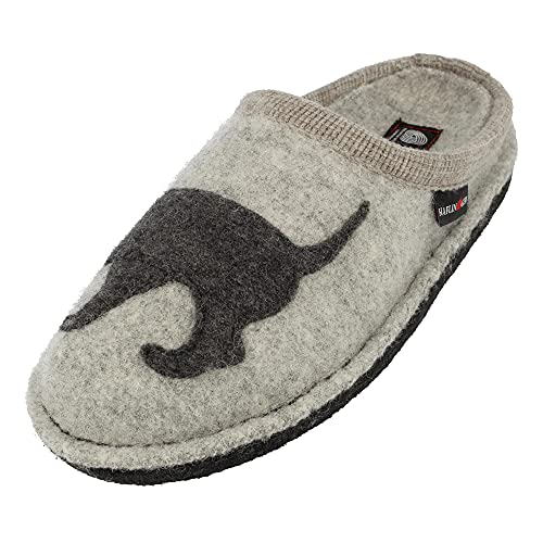 HAFLINGER Flair Dackel Pantoffeln gewalkter Wolle Hund Steingraumeliert, Gr. 39 von HAFLINGER